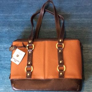 Nunzia camel leather laptop tote